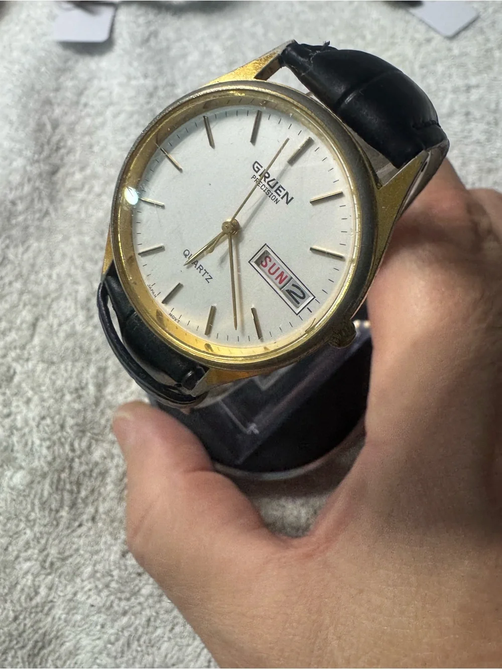 Gruen Precision Men's Quartz Watch - Black Strap, Gold Case